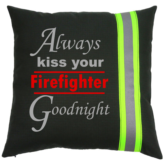 Firefighter BLACK Throw Decor Pillow - Always Kiss Your Firefighter Goodnight