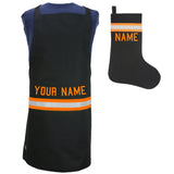 Firefighter Personalized BLACK Apron and Stocking Set with ORANGE Reflective
