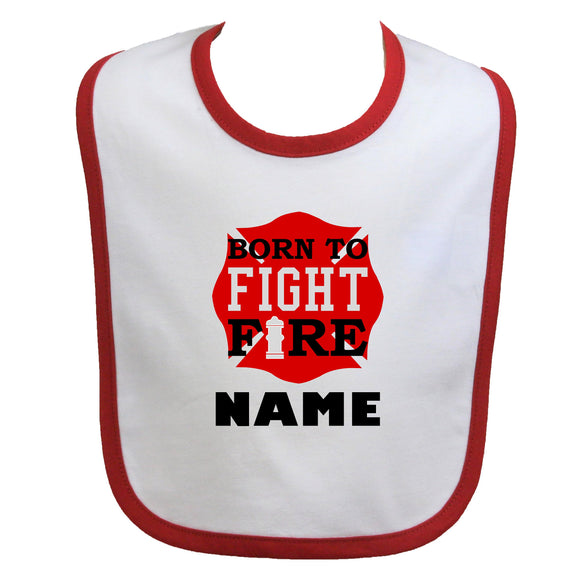 Firefighter Personalized Baby Bib Maltese Cross with Born to Fight Fire and Fire Hydrant
