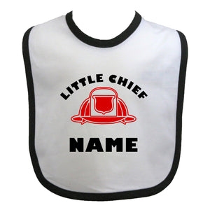 Firefighter Personalized Baby Bib Little Chief with Fire Helmet