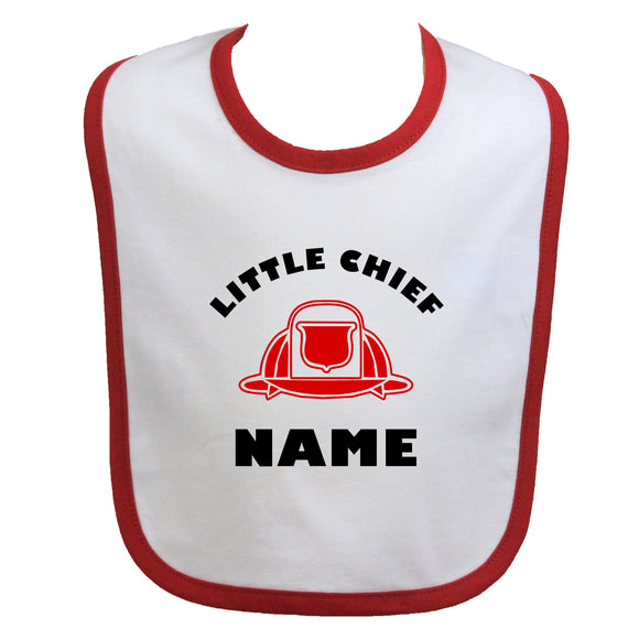 Firefighter Personalized Baby Bib Little Chief with Fire Helmet