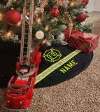 Firefighter Personalized BLACK Christmas Holiday Tree Skirt