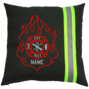 Firefighter Personalized BLACK Throw Decor Pillow - Flame Maltese Cross