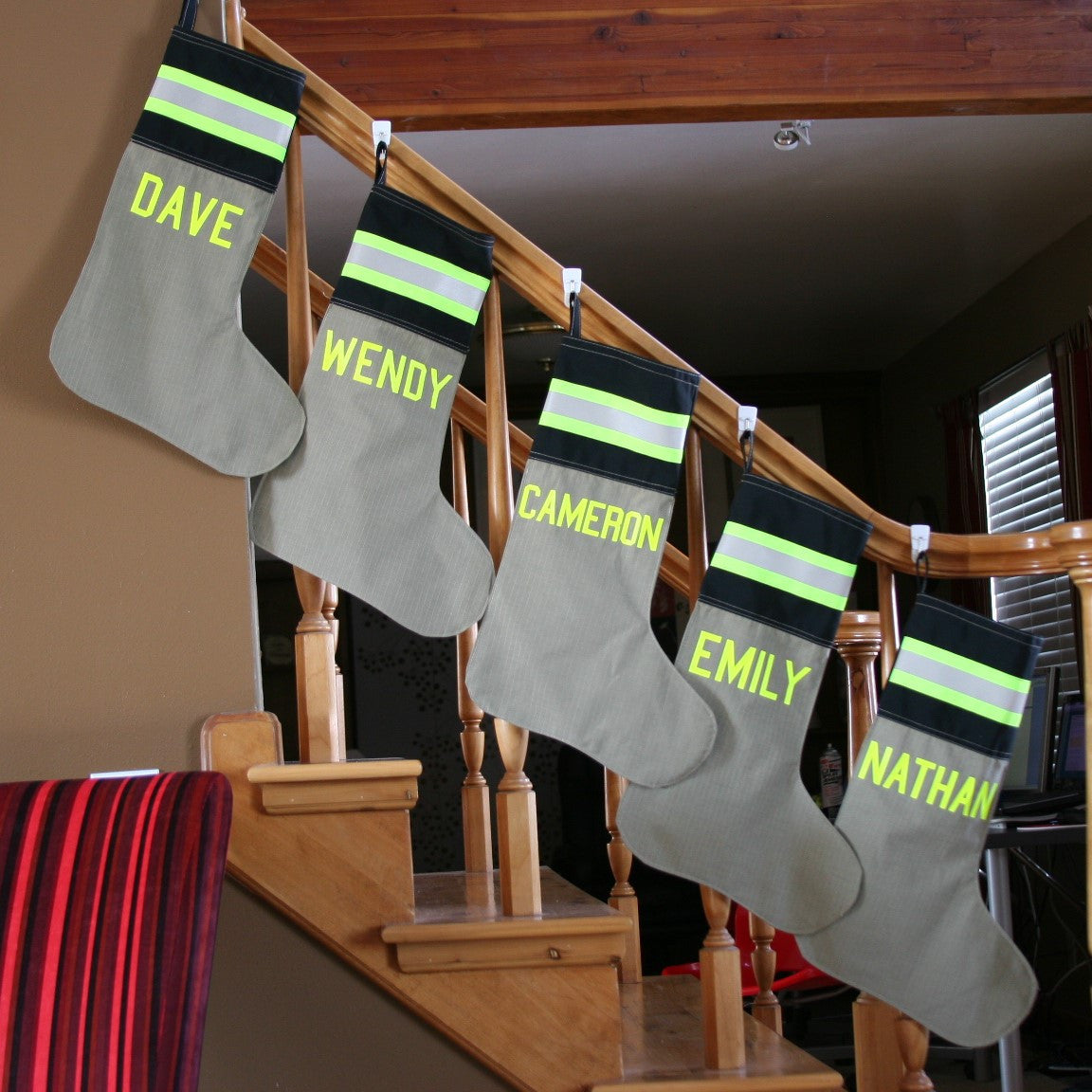 Firefighter Personalized TAN/BLACK Christmas Holiday Gift Stocking