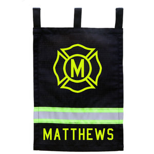 Firefighter Personalized BLACK Yard Flag - Maltese Cross with Initial and Name