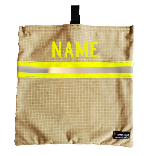Personalized Firefighter TAN SCBA Mask Bag made with Authentic Turnout Gear