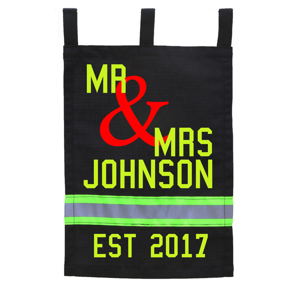 Firefighter Personalized BLACK Yard Flag - Wedding Mr & Mrs