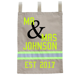 Firefighter Personalized TAN Yard Flag - Mr & Mrs