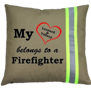 Firefighter Personalized TAN Pillow - My Heart Belongs to a Firefighter