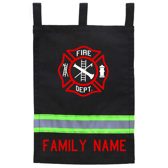 Firefighter Personalized BLACK Yard Flag - RED Maltese Cross and Name