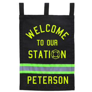 Firefighter Personalized BLACK Fire Station Yard Flag with Department/Family Name