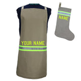 Firefighter Personalized TAN Apron and ALL TAN Stocking Set