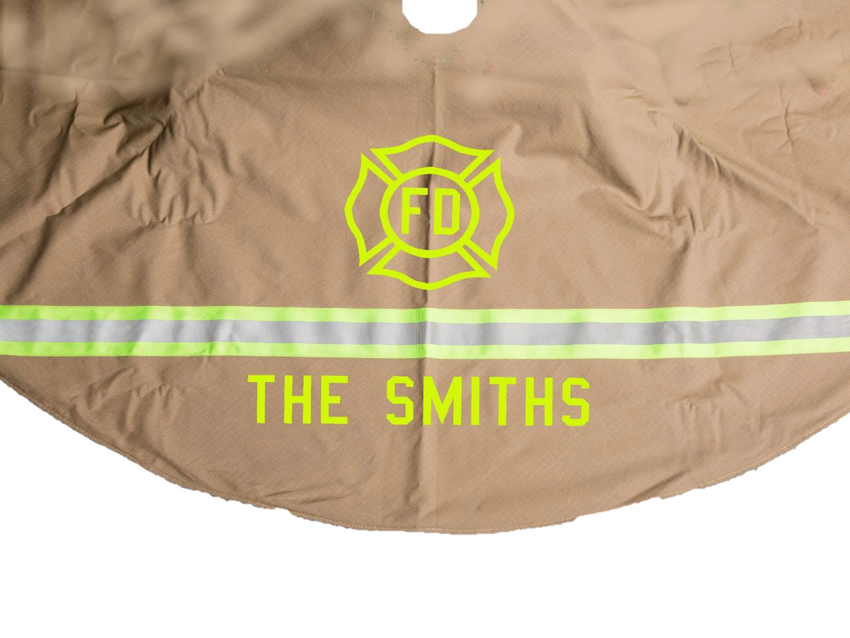 Firefighter Personalized TAN Christmas Holiday Tree Skirt