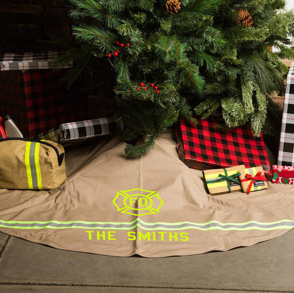 Firefighter Personalized TAN Christmas Holiday Tree Skirt