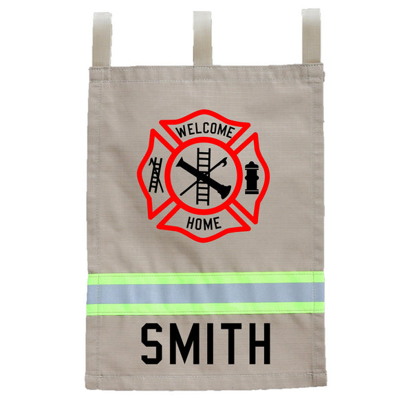 Firefighter Personalized TAN Yard Flag - Welcome Home Maltese Cross